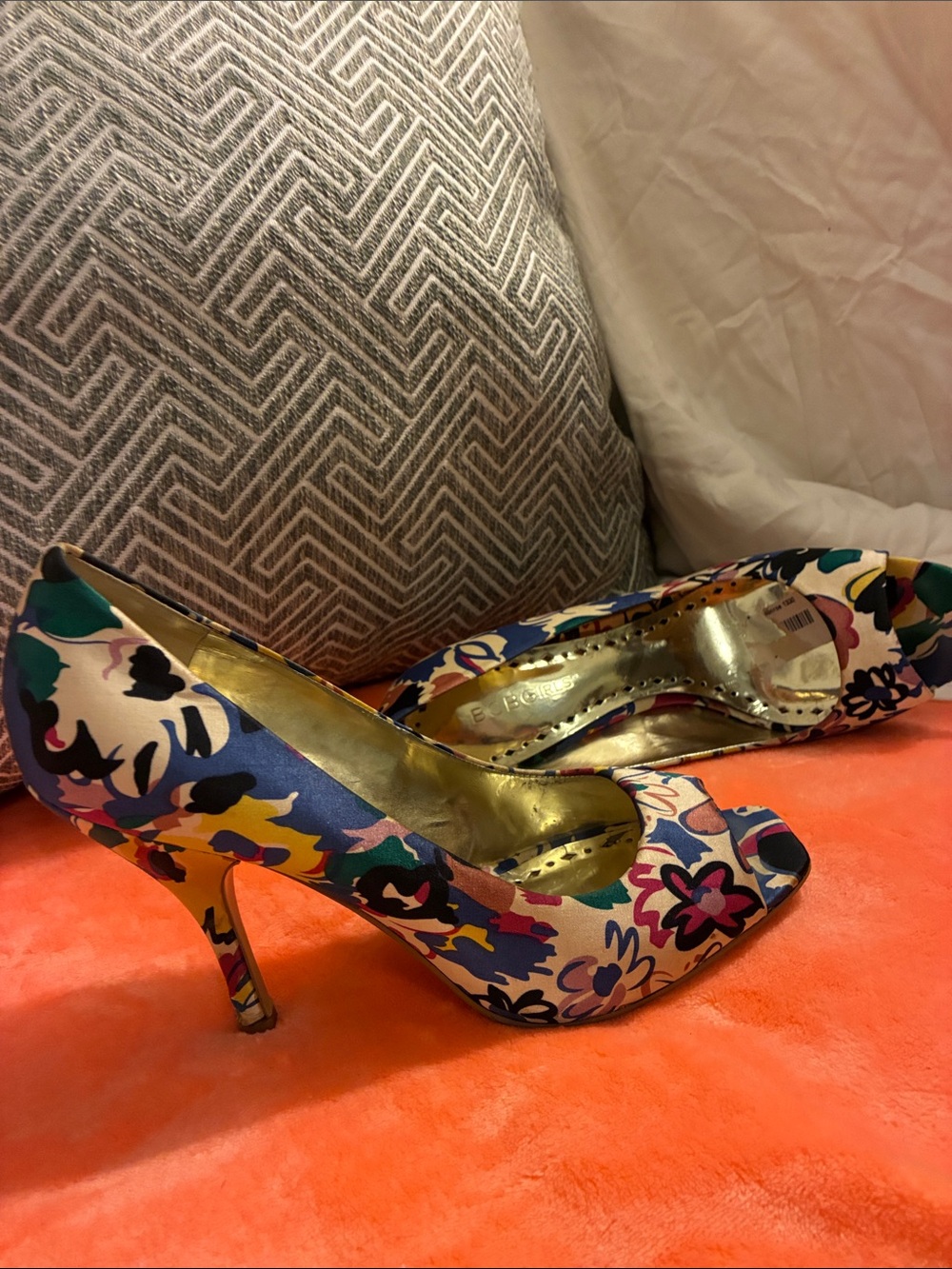 BCBGirls Multicolor Floral Peep-Toe Heels